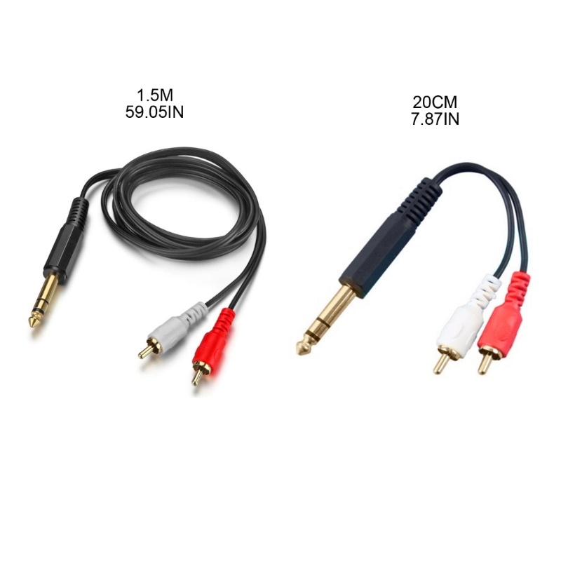 Cre Kabel Jack Lapis Emas 6.35mm Ke 2xRCA Male to Male Stereo- Adapter Aux-Cord Audio-Cable Line Untuk Mixer Power Amplif