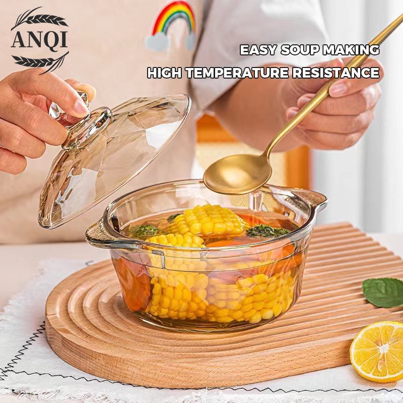 ANQI 1888 Tutup Berlian Glass Pot / Panci Kaca Transparant