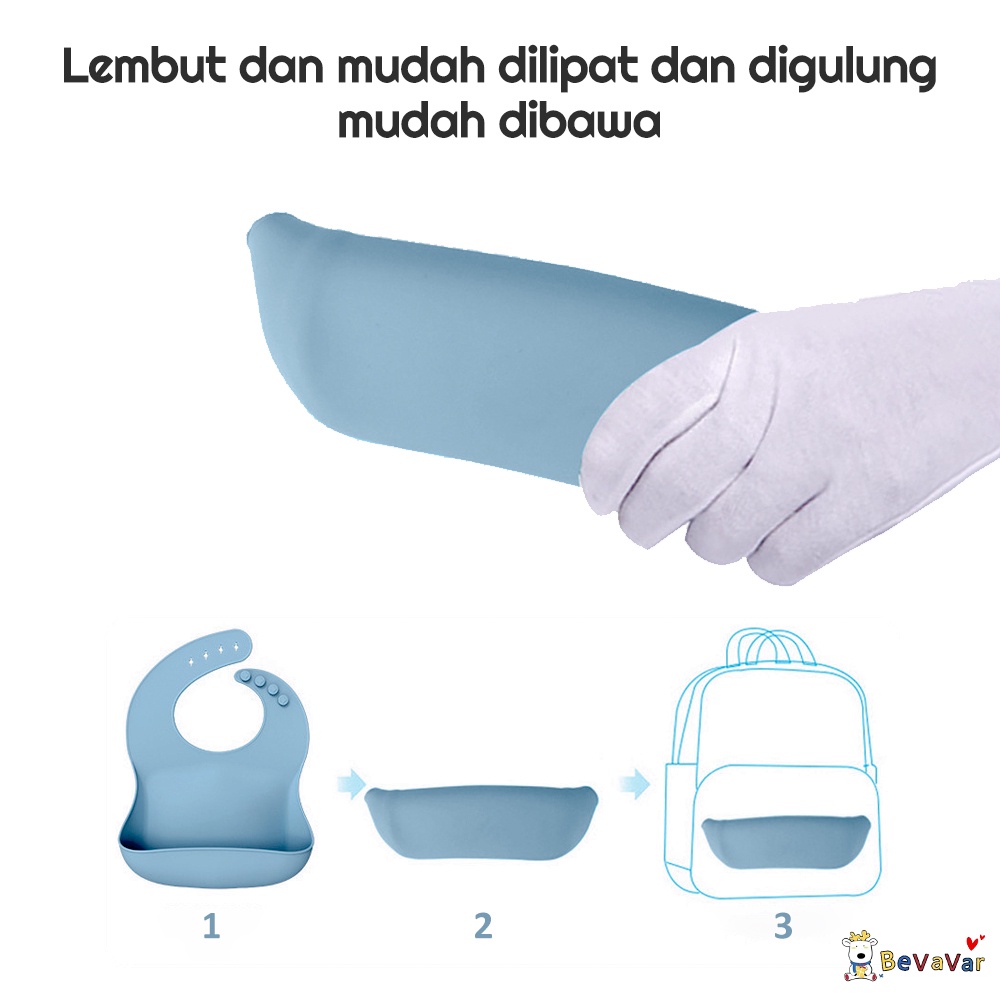 BEVAVAR 3 In 1 Alat Makan Anak Bayi Silikon Mangkuk Bayi Sendok Bayi Celemek Makan Bayi Silikon Waterproof