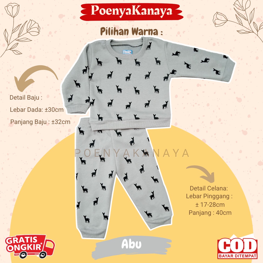 Setelan Sweater Jaket Bayi Anak Panjang MOUSE DEER HBc Size 6-18 Bulan SPY24