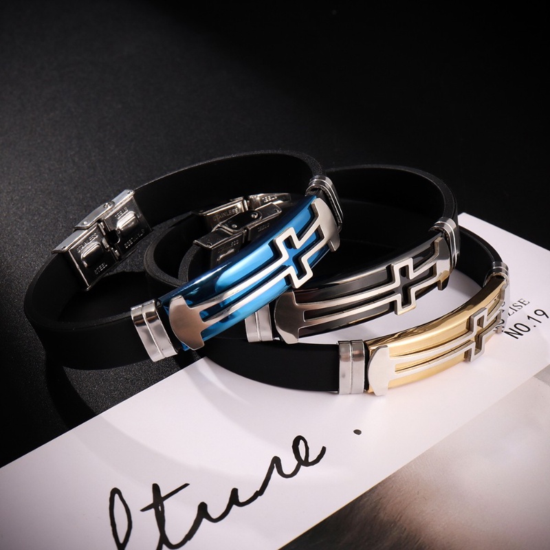 Z H Perhiasan Stainless Steel Salib Silikon Gelang Pria Dan Wanita Fashion Pasangan Gelang Retro Hip Hop Rock Pesta Perhiasan Aksesoris
