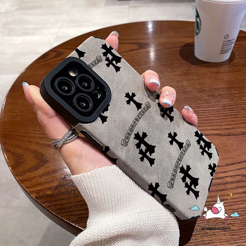 Casing Ponsel Merek Trendi Kompatibel Untuk iPhone Xr7 8 Plus 11 14 12 13 Pro MAX X XS MAX Tekstur Kulit Mewah Silicon Lembut Shockproof Back Cover Casing