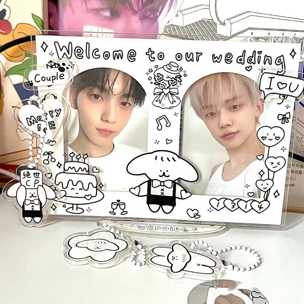 [Welcome To our wedding]3/5inch Double Card Display Bingkai Foto Akrilik Card Holder Idol Lomo Photocard Desktop Decor Pelindung Case