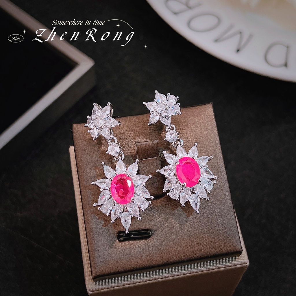 Goldkingdom Aksesoris Perhiasan Fashion Ready Stock Anting Ruby Darah Burung Merpati Pita Kristal Katun Anting Ruby Budidaya