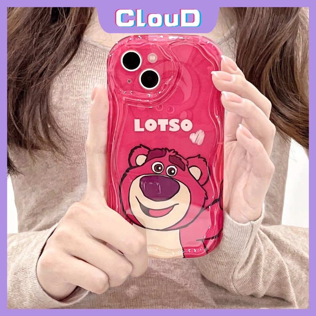Case Beruang Strawberry Lucu Untuk Samsung A14 A12 A04 A03 A10s A51 A21s A11 A30 A02s A20 A03s A23 A20s A04s A32 A13 A50 A30s A52 Kartun Manyo 3D Tepi Bergelombang Lengkung Glossy Soft Cover