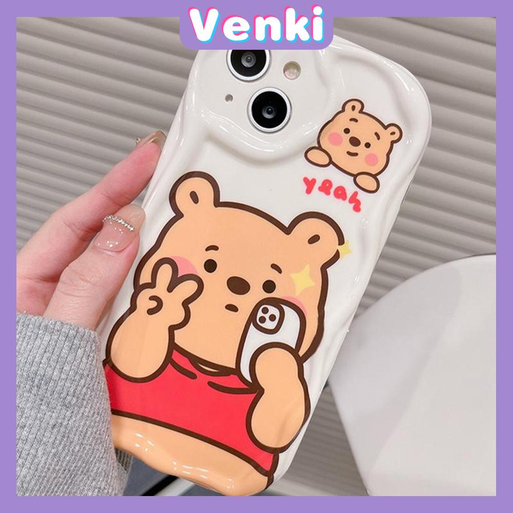 VENKI - For iPhone 11 Phone Case Curved Edge Wave Case Glossy Black TPU Airbag Shockproof Camera Case Cute Yellow Honey Bear Compatible with iPhone 14 13 Pro max 12 Pro Max xr xs