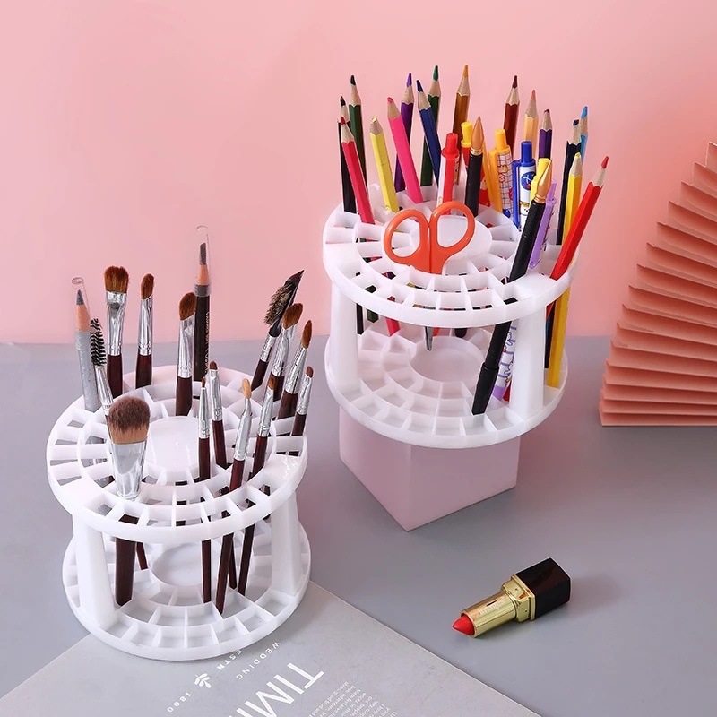 Collapsible Brush Drying Rack Large Capacity Cosmetic Brush Holder Rak Penyisipan Gigi Berpori Penyimpanan Kosmetik Rak Berdiri Kering Udara Multifungsi Makeup Brushes Storage