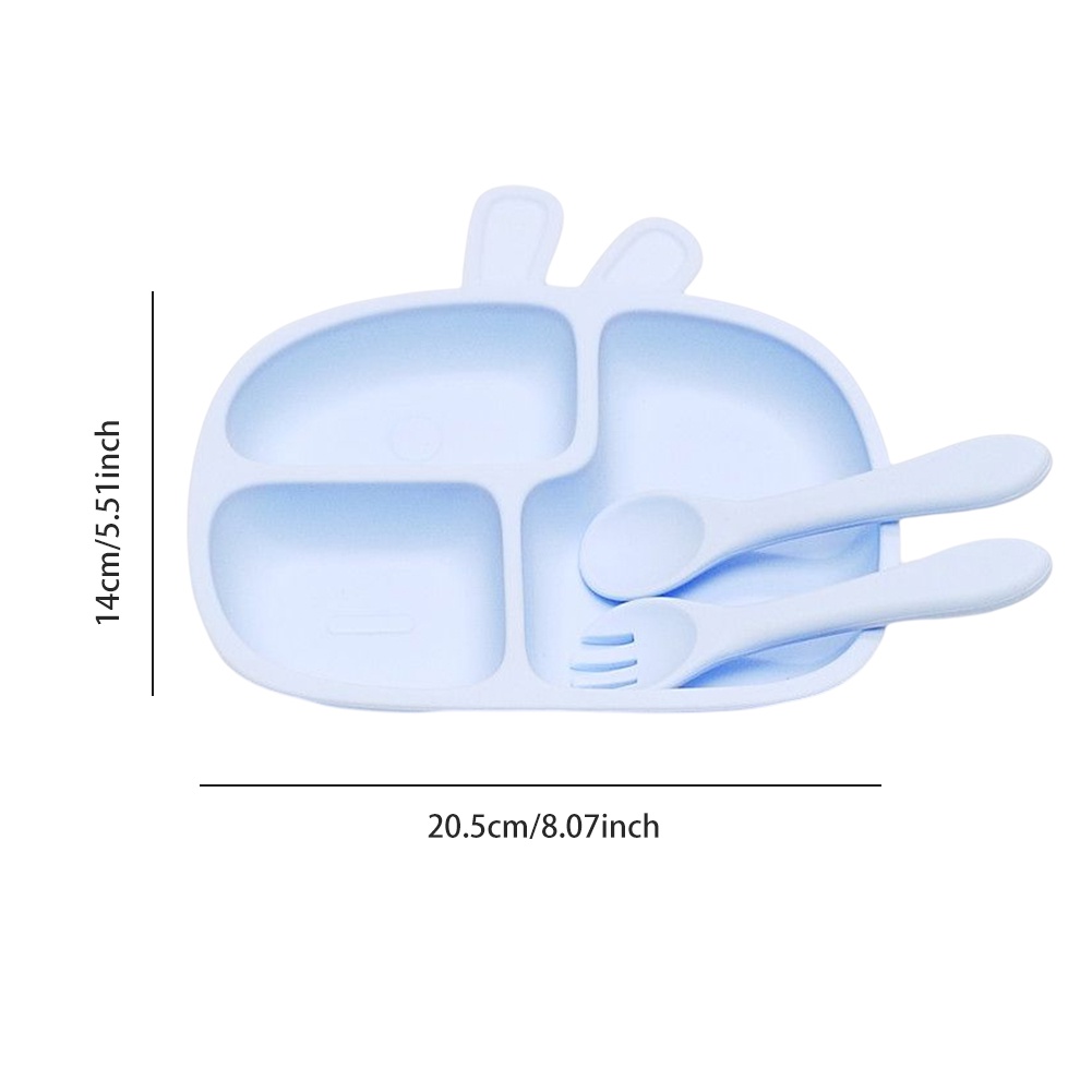 Set Piring Sendok Silikon Suction Anti tumpah/Silicone Suction Plate Spoon Set/Silicone Feeding Set