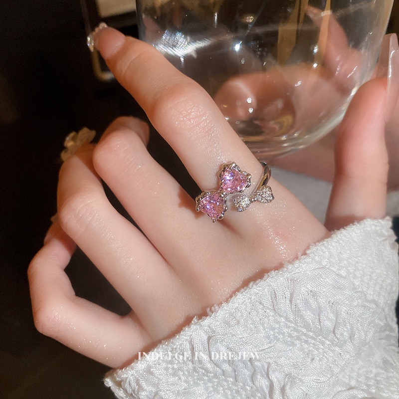 Y2k Bow Kalung Pink Kristal Kupu-Kupu Anting Perak Rings Untuk Wanita Fashion Perhiasan Aksesoris