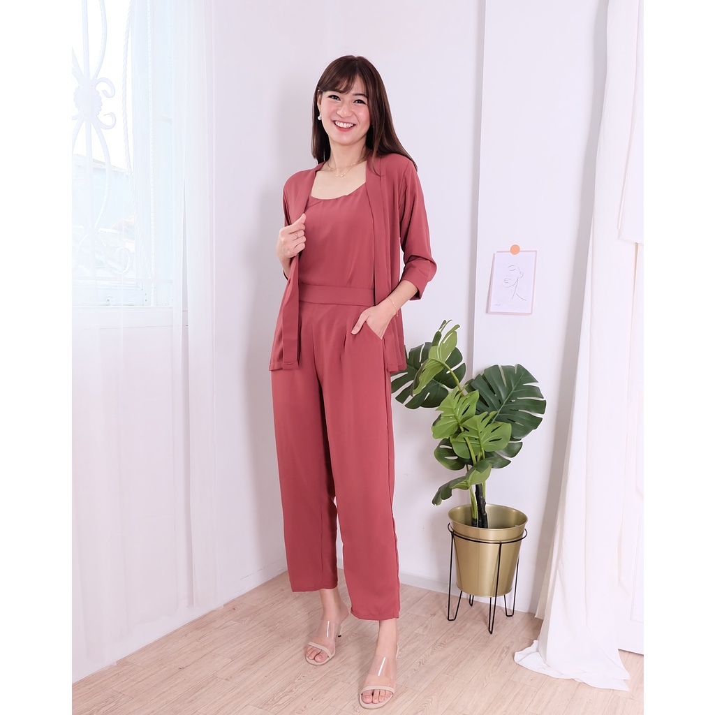 BEFAST - ZNF OOTD WANITA / ONESET JINJI / Set Mirabeth Setelan 3in1 / Oneset Wanita Keluaran Terbaru / Fashion kekinian Remaja ABG / Outfit Daily Wanita Kerja Casual / Setelan Daleman+Outer+Celana Trendy / Pakaian Remaja ABG