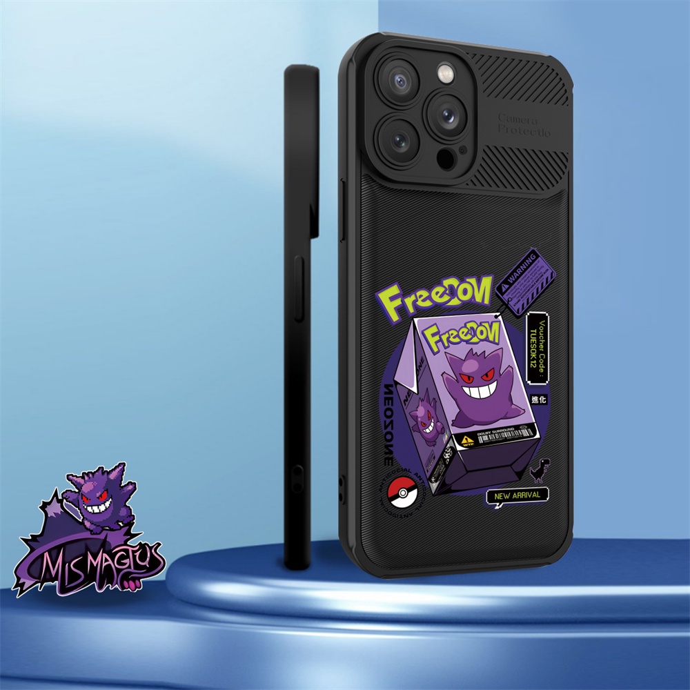 Case Serat Karbon Realme C55 C35 C33 C31 C21Y C25Y RealmeC25 C25S C15 C12 C3 C2 Realme 5 5i 5S 6i C3 Anime Pokemon Gengar Cross Grain Phone Cover