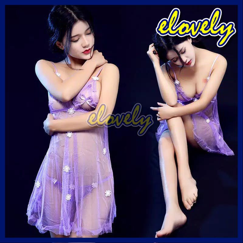 Elovely Lingerie Sexy Hot - Lingerie Sexy 1 Set Lengkap lingerie Kerah Deep-V Neck Open Lace  L010