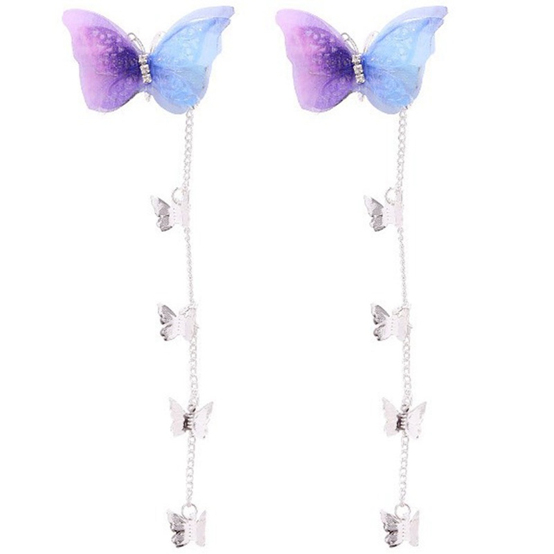 Benang Korea Elegan Kupu-Kupu Jepit Rambut Logam Rumbai Panjang Hairgrips Net Merah Aksesoris Rambut Pesta Combo Hair Clip