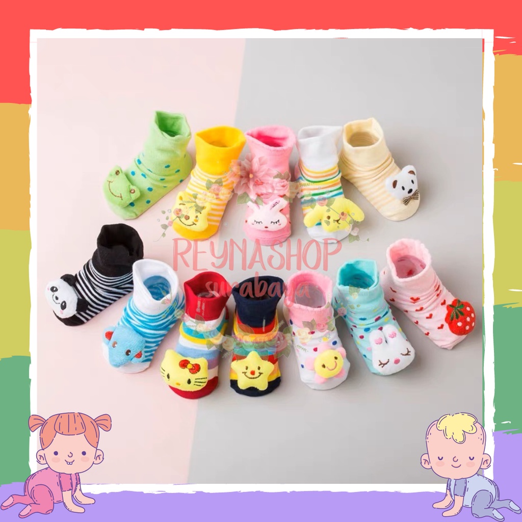 Kaos Kaki Anak Bayi Anti Slip Karakter Boneka 3D Kaos Kaki Anak Perempuan Laki Laki Motif Kartun 3D Lucu Baby Socks