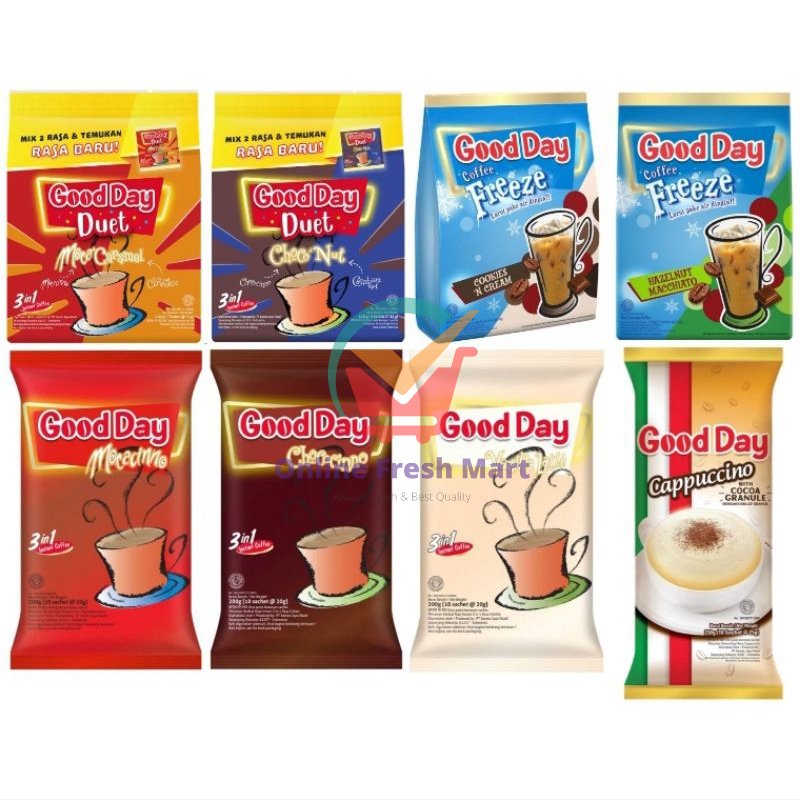 

Good Day Aneka kopi sachet baru Duet Coffee Mocacinno Vanilla Latte chococino cappucino es freeze hazelnut cookies cream choconut mocacaramel