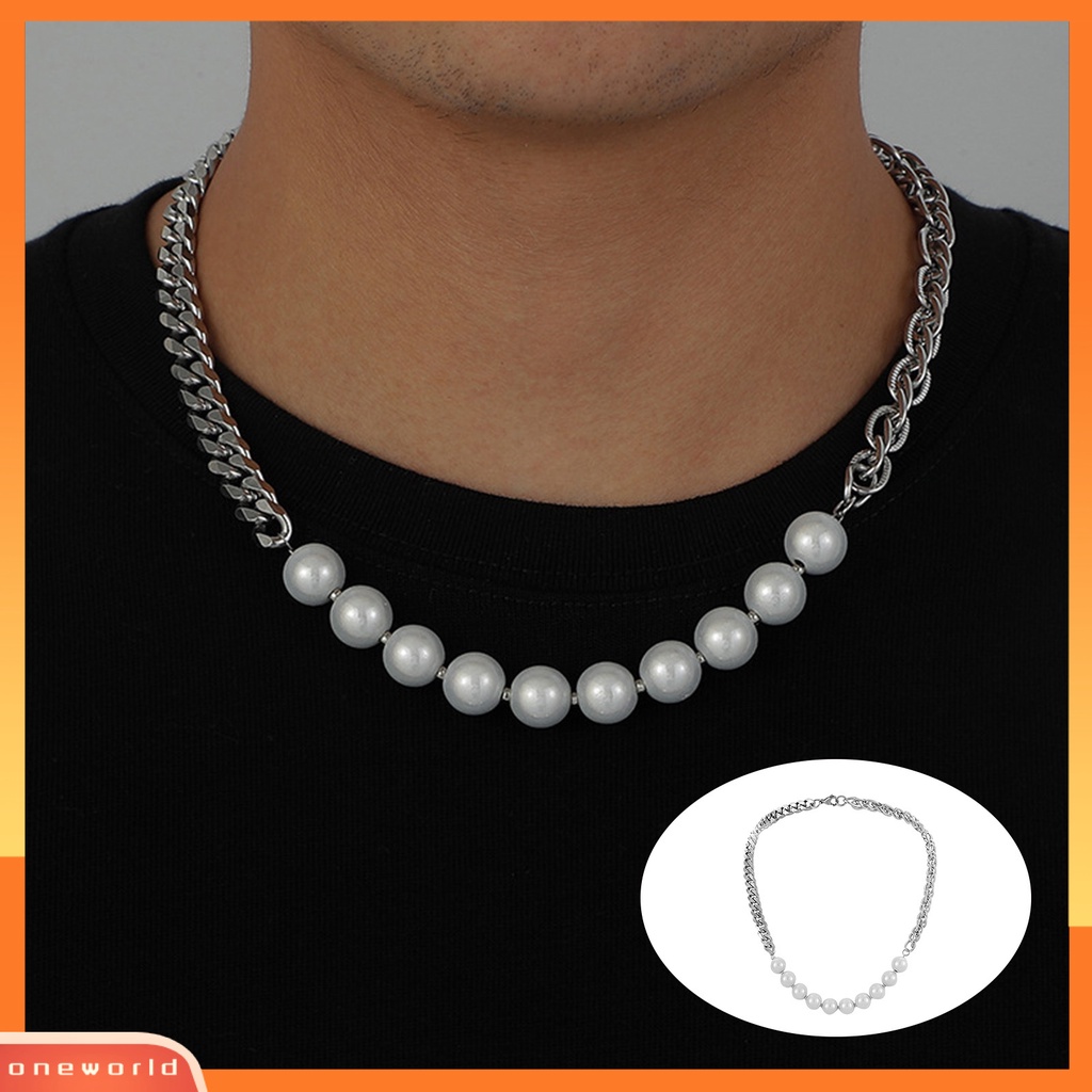 [ONE] Pria Kalung Dipoles Stainless Steel Keren Offish Bland Imitasi Mutiara Bersama Choker Kalung Untuk Dekorasi