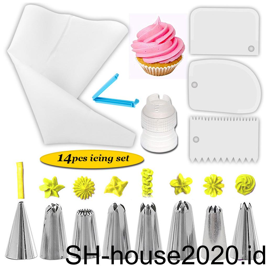 Warna Random 14buah/set Stainless Steel Icing Bag Nozel Pernikahan Kue Cupcake Makanan Penjepit Baking Alat Perlengkapan Dapur