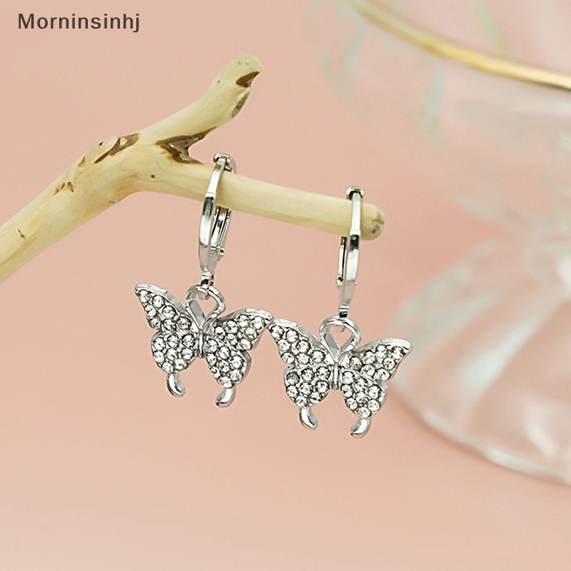 Mornin Fashion Wanita Kristal Hoop Butterfly Earrings Drop Menjuntai Anting Wanita Pesta Pernikahan Perhiasan Hadiah id