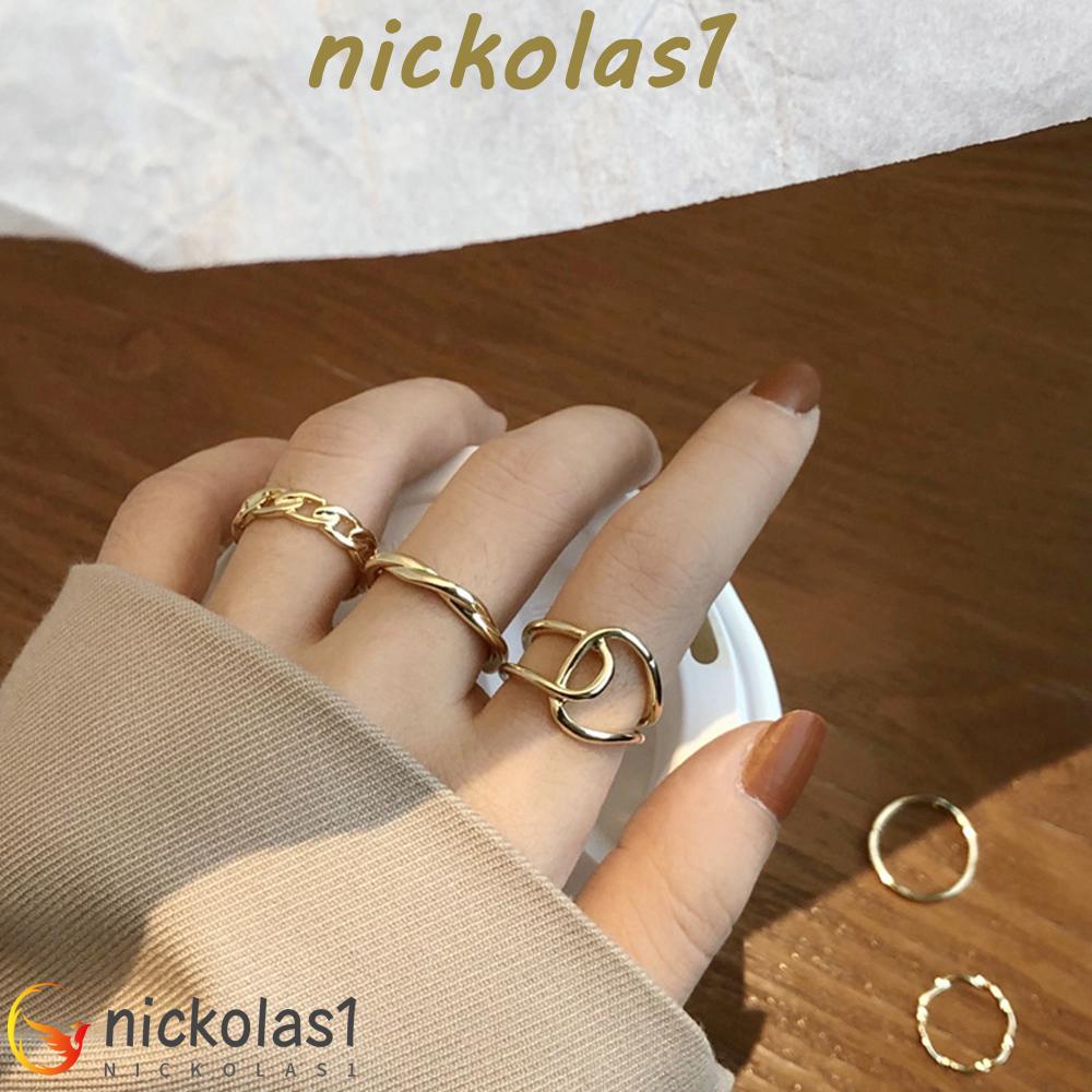 Nickolas1 Cincin Terbuka Kepribadian 5 Pcs/set Sederhana Memutar Berongga Perhiasan Fashion Perempuan Paduan Ekor Cincin