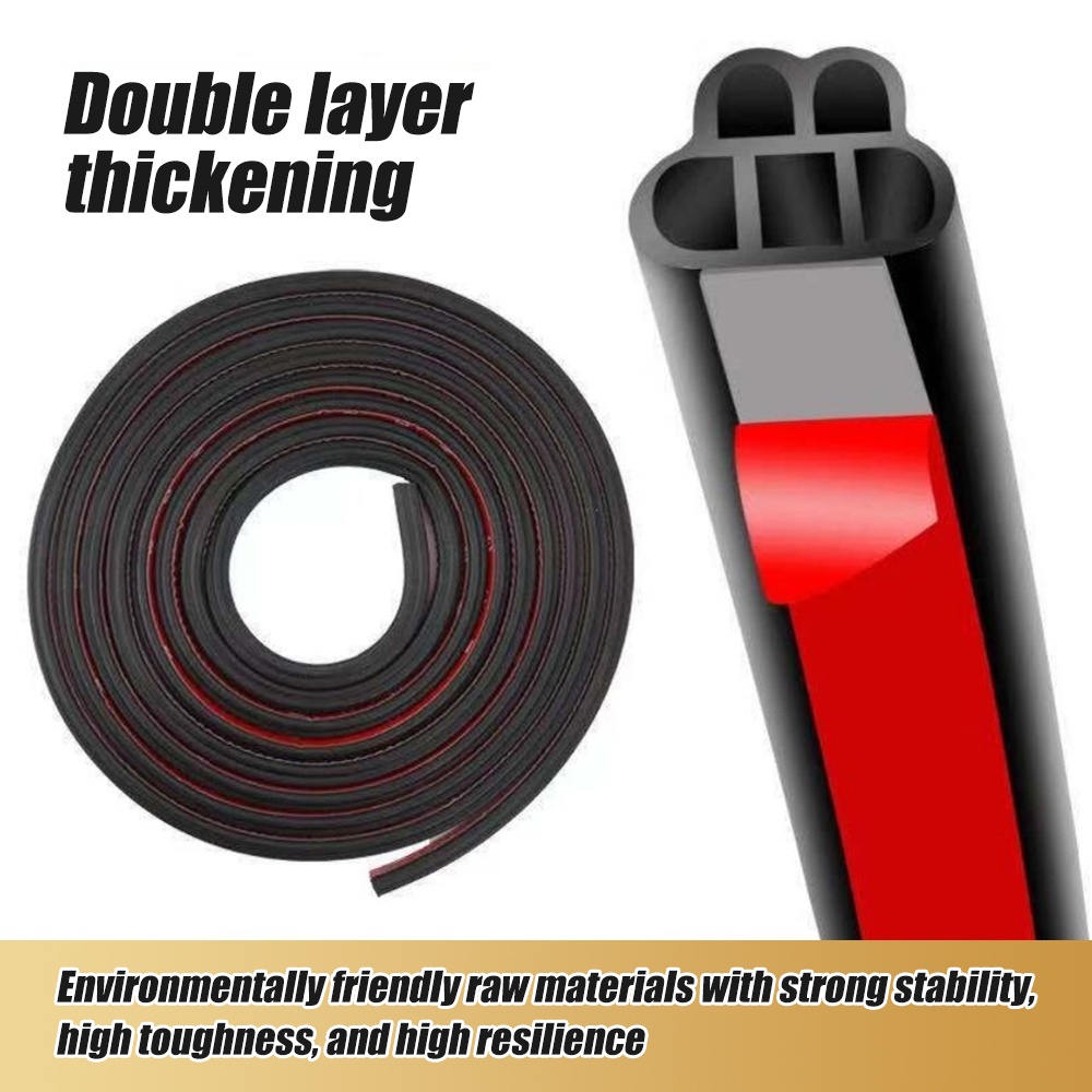 1/5m Strip Seal Karet Pintu Mobil Lapisan Ganda 5lubang Weatherstrip Self Adhesive Strip Kedap Suara Menebal Bentuk L B Pinggiran Bak Truk Strip Universal Auto Exterior Aksesoris