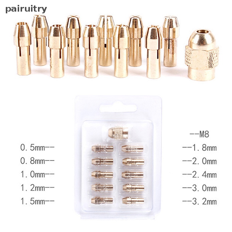 Prt 10 /11pcs Collet Chuck Bor Mini 0.5-3.2mm Diameter 4.8mm Shank Brass Chucks Untuk Dremel Rotary Tool Power Tool Aksesori PRT