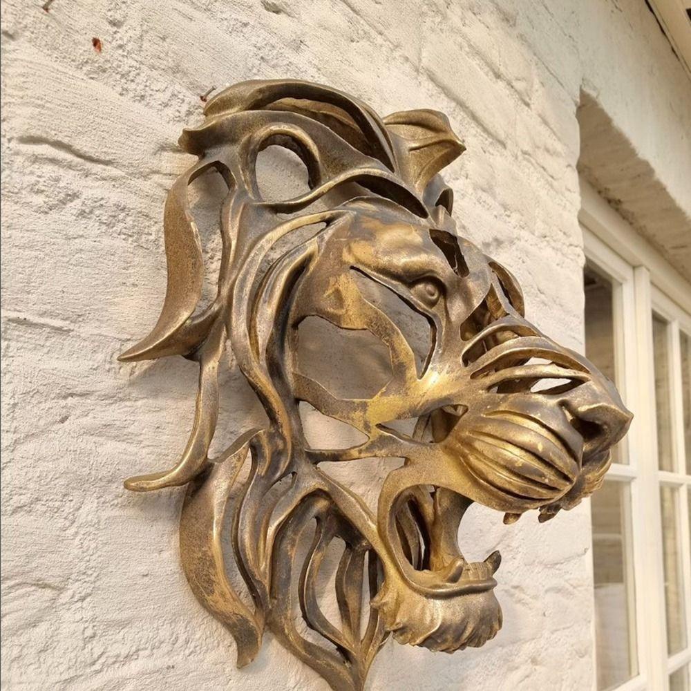 Populer Lion Head Wall Art Kreatif 3D Emas Kepala Singa Hiasan Gantung Seni Yang Dipasang Di Dinding