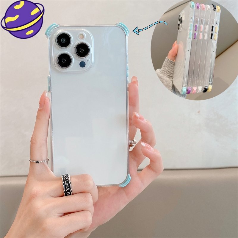 IPHONE Casing Soft Transparansi Tinggi Cocok Untuk Iphone14 13 12 11 Pro Max Color Border Four Corner Anti Drop Case