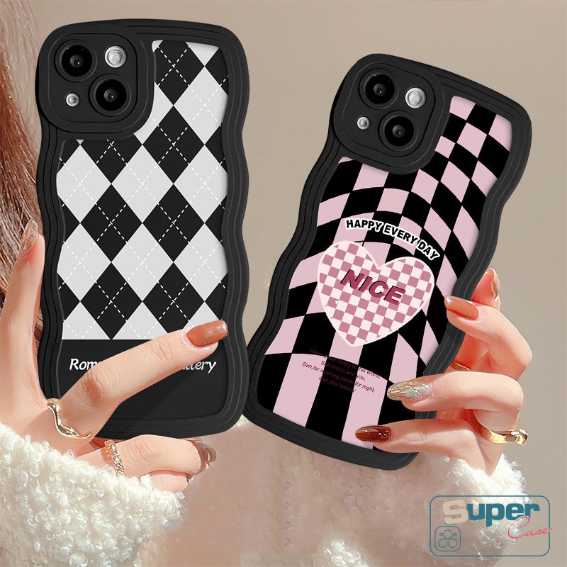 Casing Retro Love Heart Wavy Edge Case Untuk Infinix Hot 10 12 9 11 Play Smart 4 6 5 Plus Hot 8 20s 11s 20 12i 10s 10 9 10Lite 12 Pro Note 12 G96 10 Pro Art Twist Checkerboard Soft Sarung