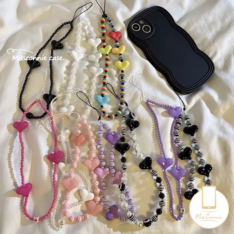 Ins Warna Fashion Rantai Telepon Universal Kartun Kelinci Lucu Beruang Smile Rantai Telepon Tali Strap Kpop Aksesoris Beragam Rantai Manik-Manik Gelang Huruf Kotak-Kotak Gantungan Kunci Lanyard