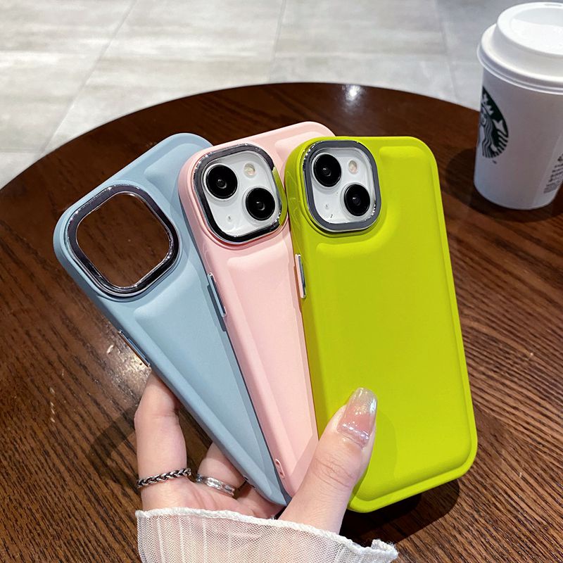 【Air bag】Skin Feel Metal Lens Protect Soft Case for Apple IPhone 7 8 Plus XR XS Max 11 12 13 14 Pro Max 14 Plus Women's Fashion Pretty Phone Case