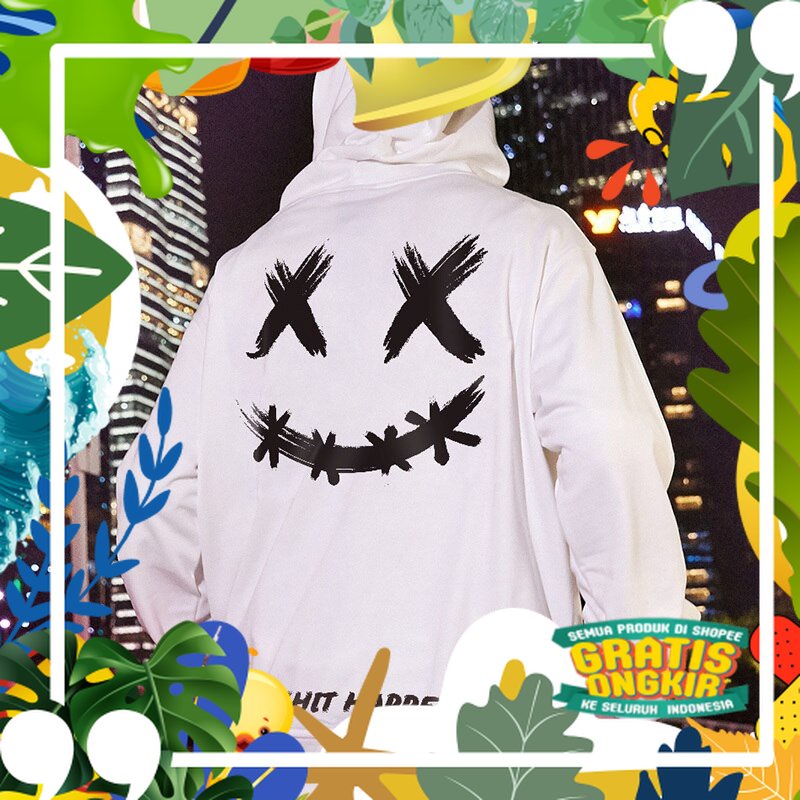 Jaket Sweater Hoodie Estetik Shit Happines Putih  Pria Wanita jumpper Hoodie polos Kualitas Distro/h