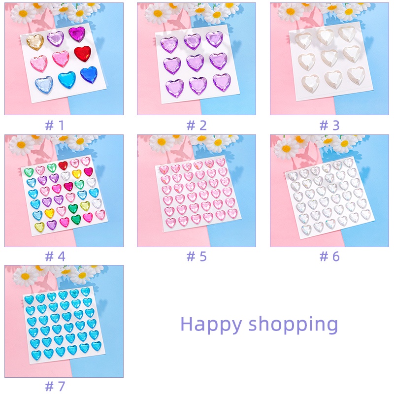 Sparkling 3D Cinta Hati Kristal Permata Stiker Air Kaca Dekorasi DIY Shiny Diamond Stickers