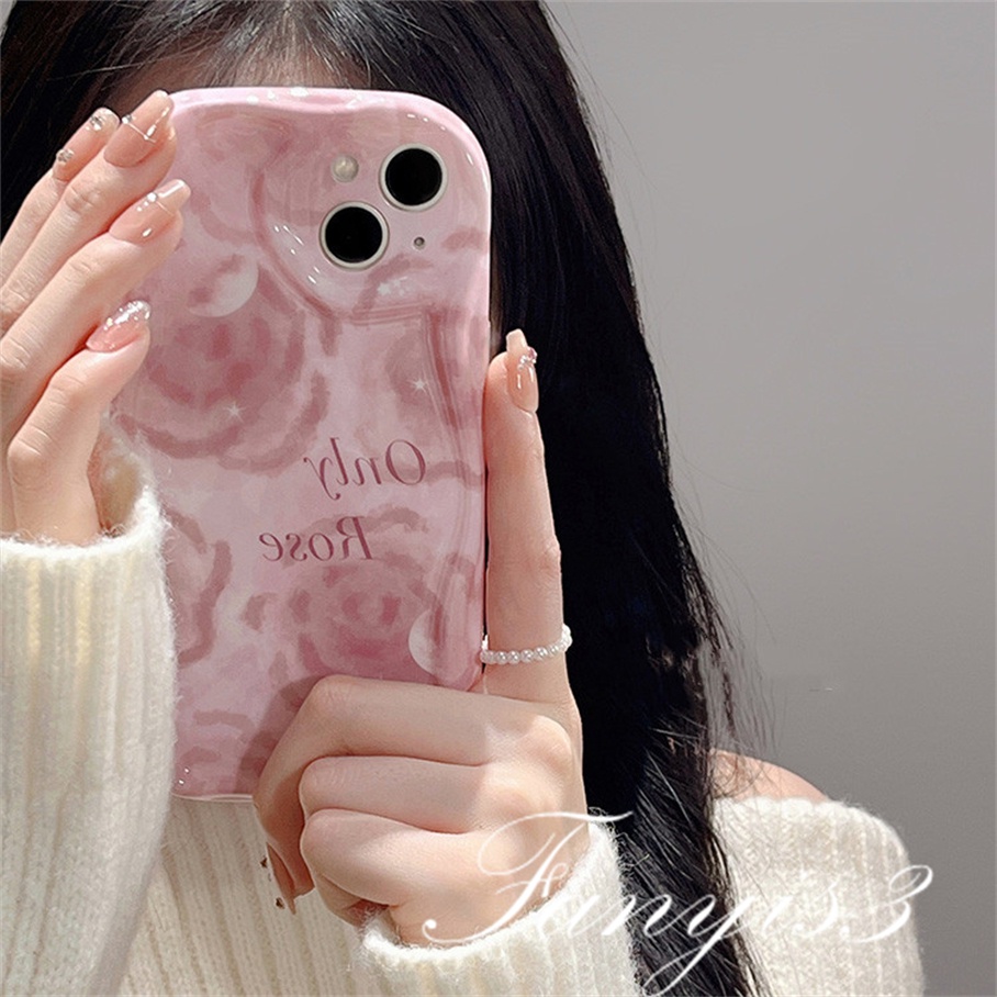 Redmi 12C A1 10C 10 10A 9 9A 9C 9T Note 12 12s 11s 10s 11 10 9s 9 Pro Xiaomi Poco X3 X3NFC X3Pro 12 11 Lite Pink Rose Wavy Curved Edge Phone Case TPU Soft Cover Pelindung