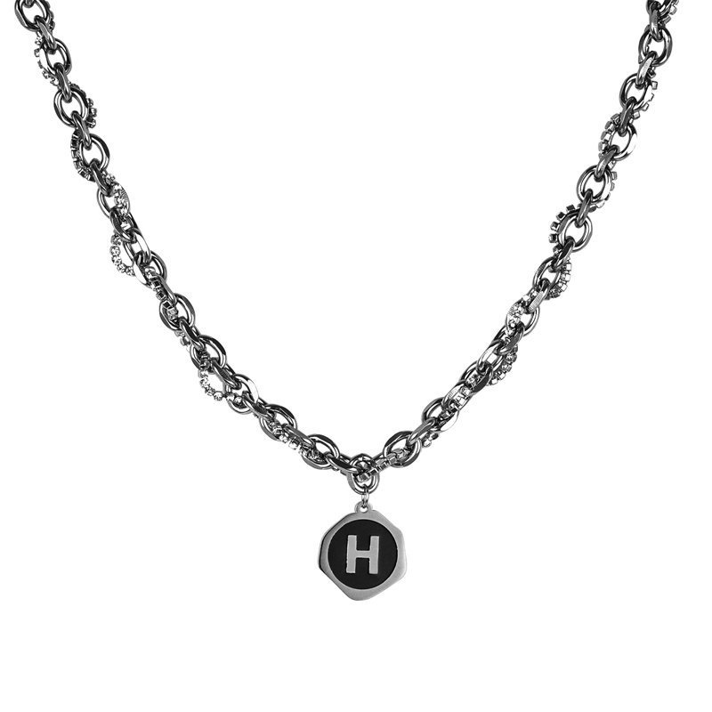 Semua Bahan titanium steel Gaya Korea H-Huruf Bulat label Liontin Dengan Kalung Berlian, Gaya Netral, Rasa high-end, Tren Perhiasan fashion Baru Yang Dipersonalisasi Untuk Pria Dan Wanita