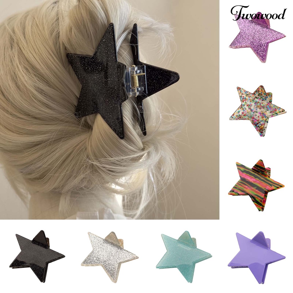 Twowood Hair Clip Sparkling Creative Shape Warna Cerah Manis Gaya Simple Hias Asam Asetat Wanita Styling Rambut Jepit Pentagram Hairpin Untuk Wanita