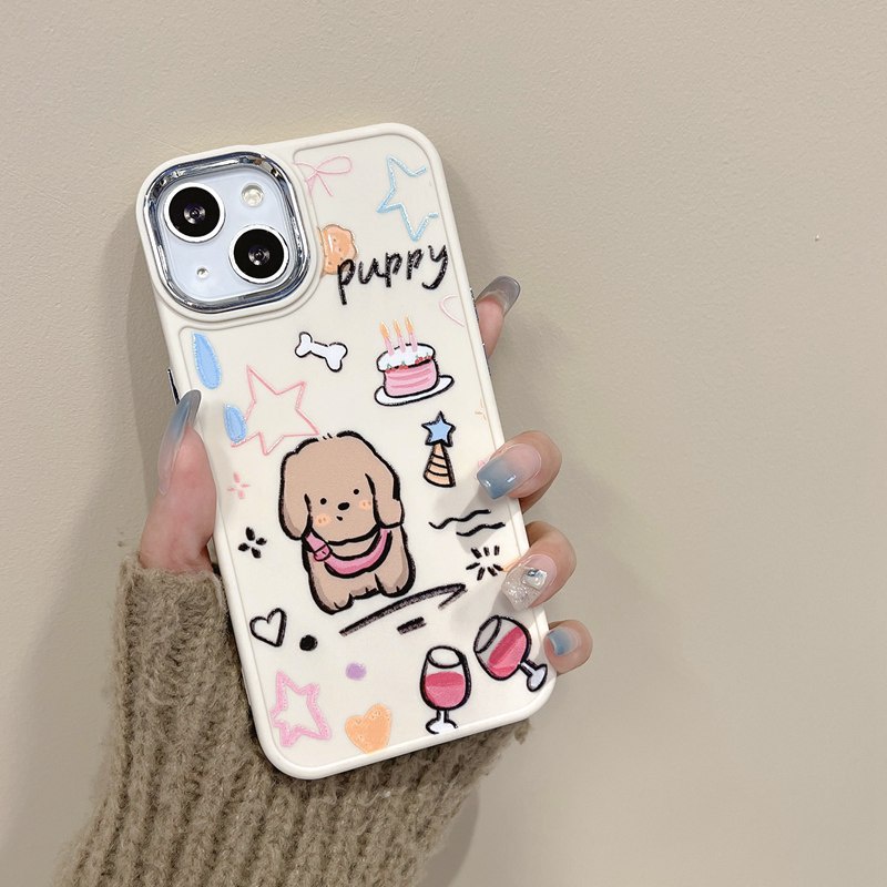 All New Electroplated Camera Skin Silicone Soft Case IPhone 11 12 13 14 Pro Max Women's Fashion Gift Cute Cartoon Phone Case Pet Dog CAKE