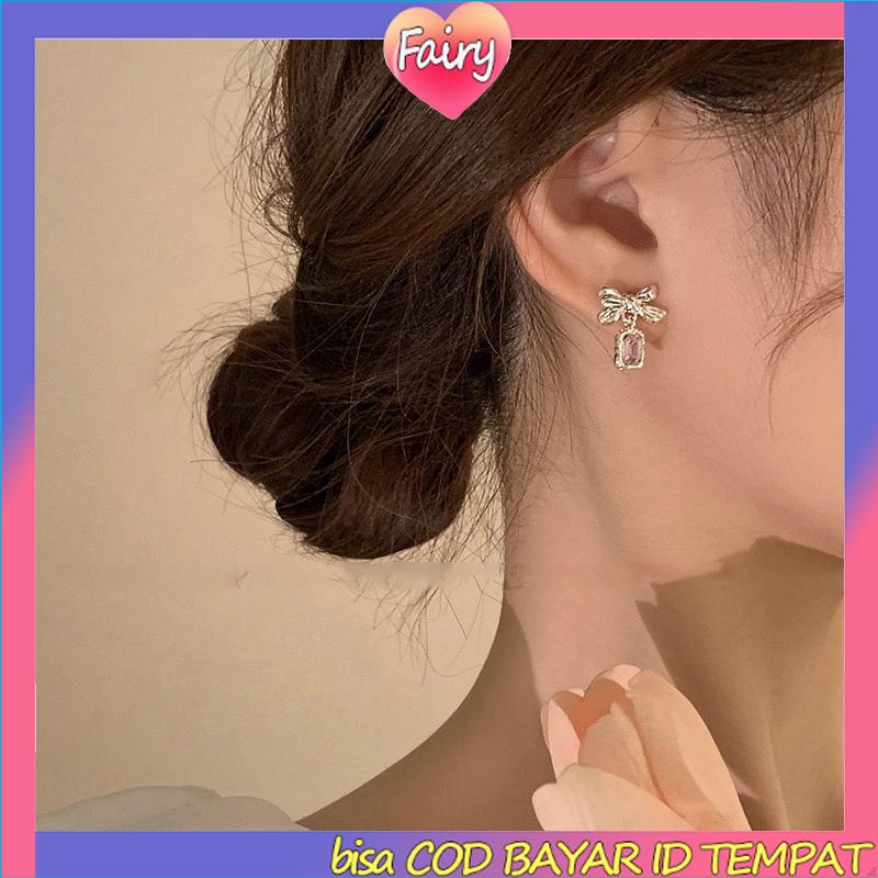 Anting Dasi Kupu-kupu Berlian Zircon Bow Stud Anting Fashion Korea Gaya Untuk Wanita F