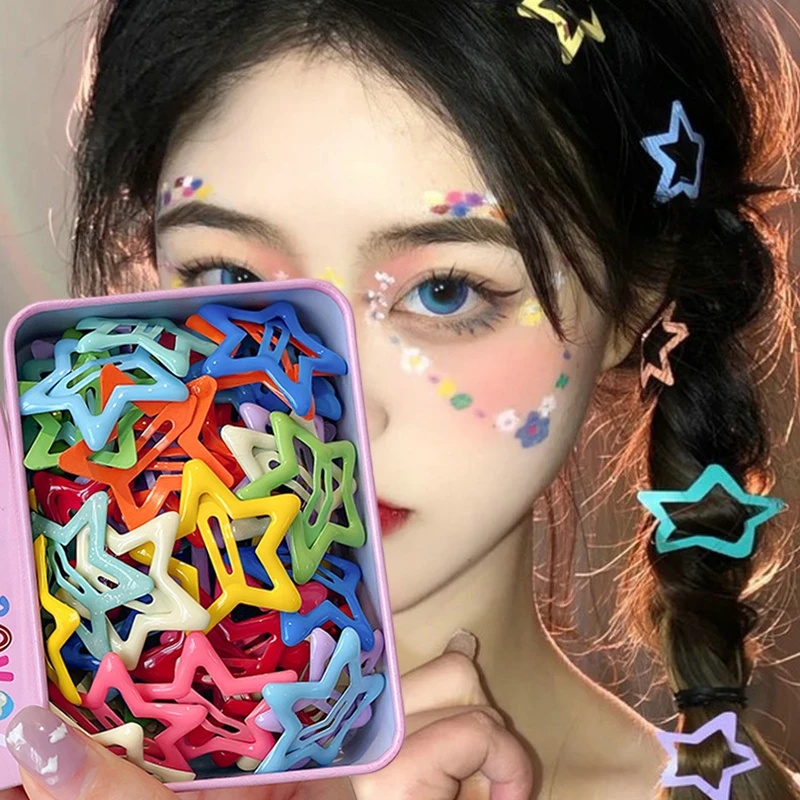 [Harga Grosir] 3pcs Klip Sisi Perempuan Gaya Korea Y2K Gadis Manis Keren Klip BB Lucu Klip Tanpa Jejak Musim Panas Gadis Jepit Rambut Warna-Warni Bintang Jepit Aksesoris Rambut Alat Styling