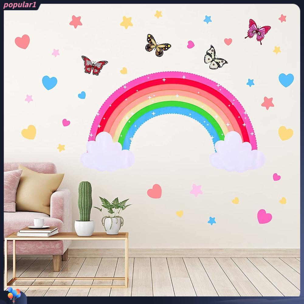 Populer Rainbow Wall Decals Colorful Kamar Cewek PVC Vinyl Stiker Dinding