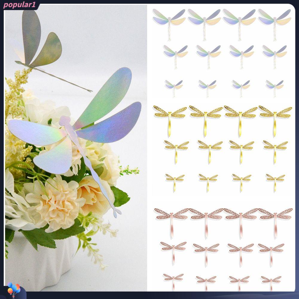 Populer 12 Pcs 3D Capung Stiker Emas Perak Rosegold Pesta Pernikahan Berkebun Ornamen Dinding Decals