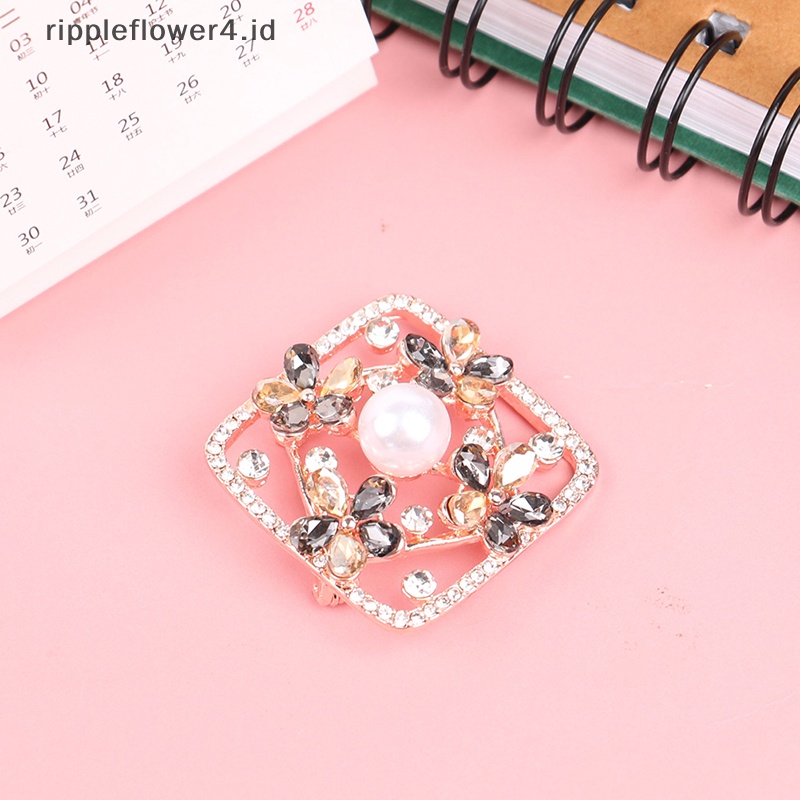 {rippleflower4.id} Fashion Mutiara Berlian Imitasi cross Bros Pin Netral Aksesoris Perhiasan~