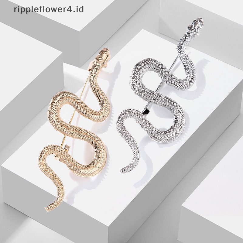 {rippleflower4.id} Tren Mode Baru Hewan Vintage Logam Ular Bros Desain Unik Temperamen Warna Emas Ular Bros Pin Hadiah Kerah Aksesoris Lencana~