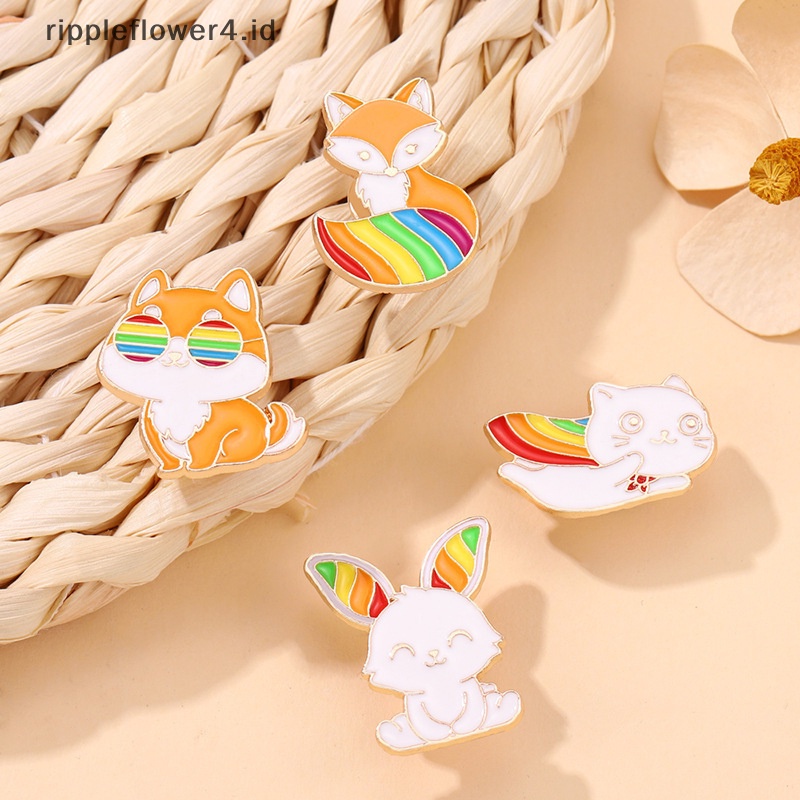 {rippleflower4.id} Hujan Hewan Lucu Enamel Pin Anjing Rubah Kucing Kelinci Kodok Bros Kerah Lencana Ransel Karton Lencana Hadiah Perhiasan Hadiah~