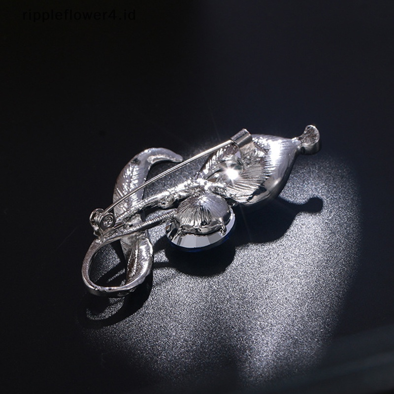 {rippleflower4.id} Bros Morning Glory Kristal Biru Untuk Wanita Pria Berlian Imitasi Penuh Jernih Tanaman Bunga Pin Perhiasan~