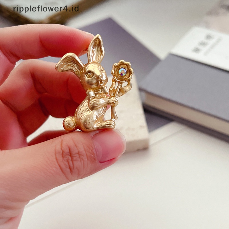 {rippleflower4.id} Fashion Retro Golden Rabbit Bros Untuk Wanita Lucu Hewan Pin Unisex Bunny Pesta Santai Bros Pin Hadiah~