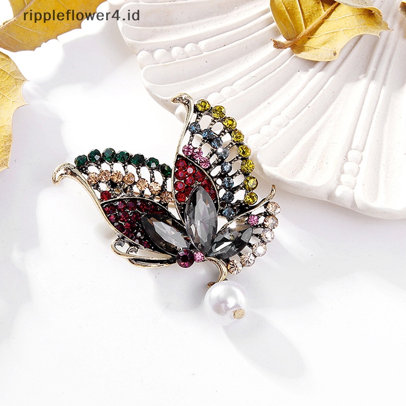 {rippleflower4.id} Fashion Berlian Imitasi Mutiara Kupu-Kupu Bros Pin Untuk Wanita Syal Pakaian Bros Aksesoris Hadiah~