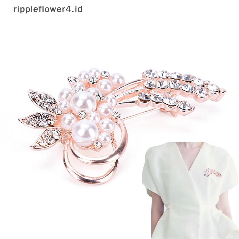{rippleflower4.id} Fashion Vintage Bros Pin Berlian Imitasi Mutiara Bunga Bros Aksesoris Pernikahan~