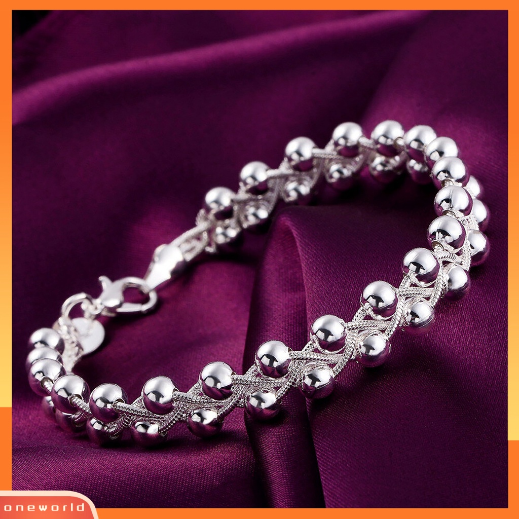 [WOD] Gelang Perak Lapis Fashion Aksesoris Wanita Anyaman Manik-Manik Rantai Bracelet Untuk Pacaran