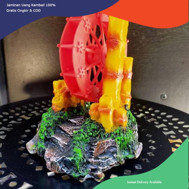 hiasan aquarium bambu dan kincir, dekorasi aquarium bambu dan kincir, ornamen aquarium bambu dan kin