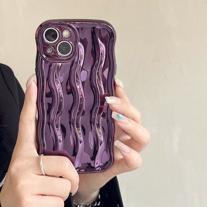 Shine Dark Purple Water Wave Soft TPU Case iP iPhone 12 13 14 Pro Max 11 Girl Woman New FTD Casing Apple